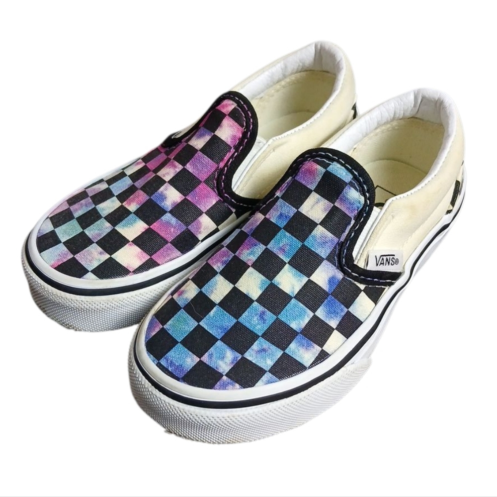 Vans Kids Multicolor Tie Dye Galaxy Checkered Slip-On Shoes 10.5